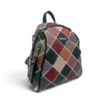 Rucsac Damă Silvia Rosa Multicolor – Model Geometric Patchwork, 32 × 24 × 10 cm