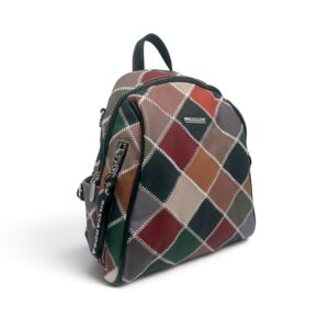 Rucsac Damă Silvia Rosa Multicolor – Model Geometric Patchwork, 32 × 24 × 10 cm