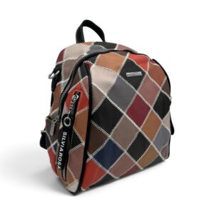 Rucsac Damă Silvia Rosa Negru Multicolor – Model Geometric Patchwork, 32 × 24 × 10 cm
