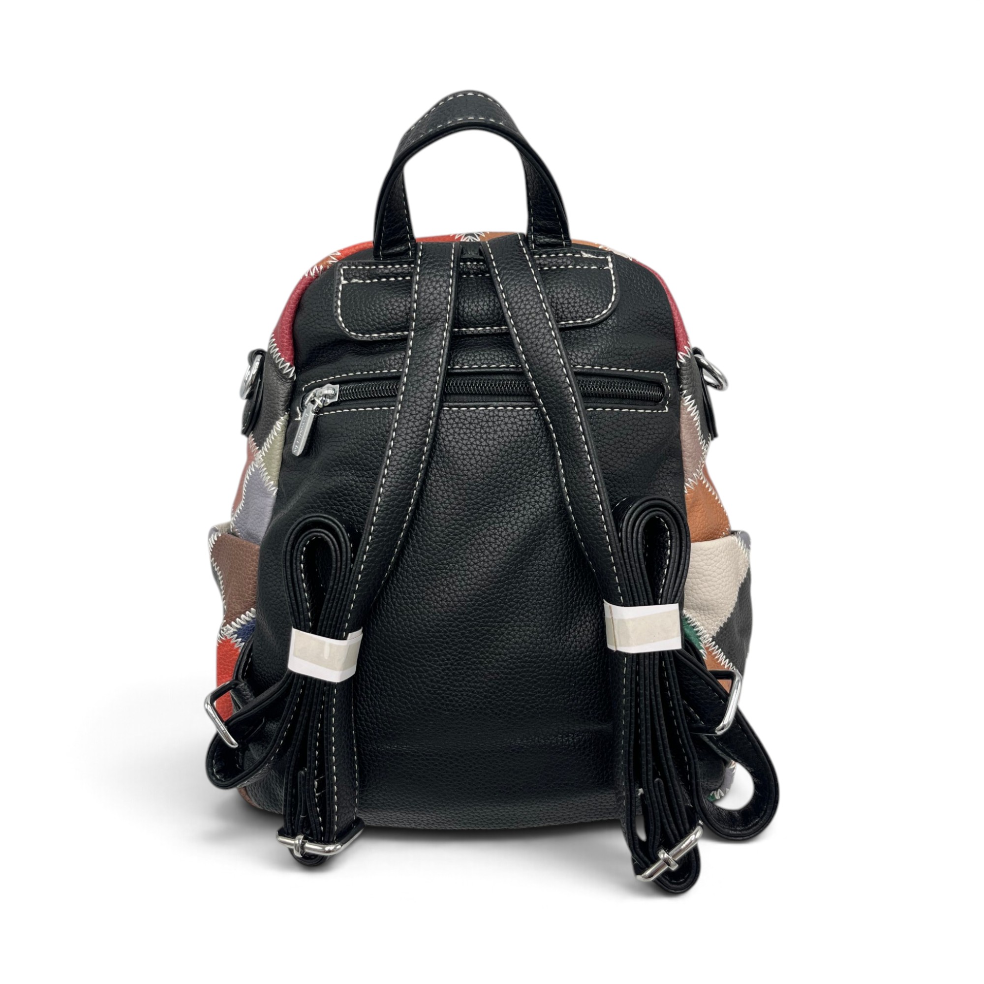 Rucsac Damă Silvia Rosa Negru Multicolor – Model Geometric Patchwork, 32 × 24 × 10 cm - imagine 3