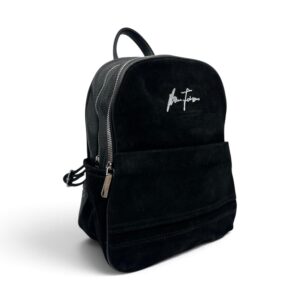 Rucsac Damă Velina Fabbiano VF25S-557 Negru din Piele Naturală și Piele Întoarsă, 32 × 28 × 12 cm