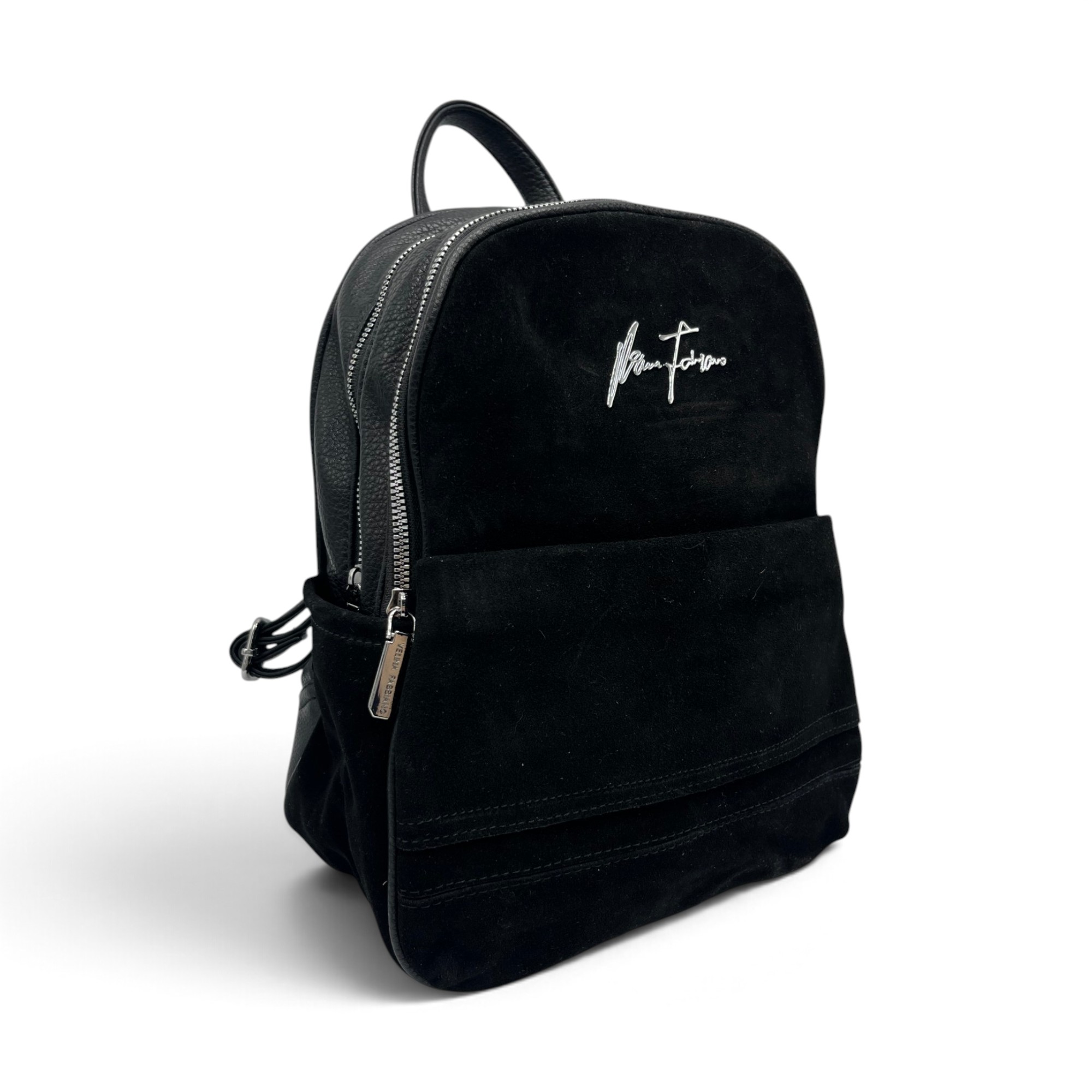 Rucsac Damă Velina Fabbiano VF25S-557 Negru din Piele Naturală și Piele Întoarsă, 32 × 28 × 12 cm - imagine 1