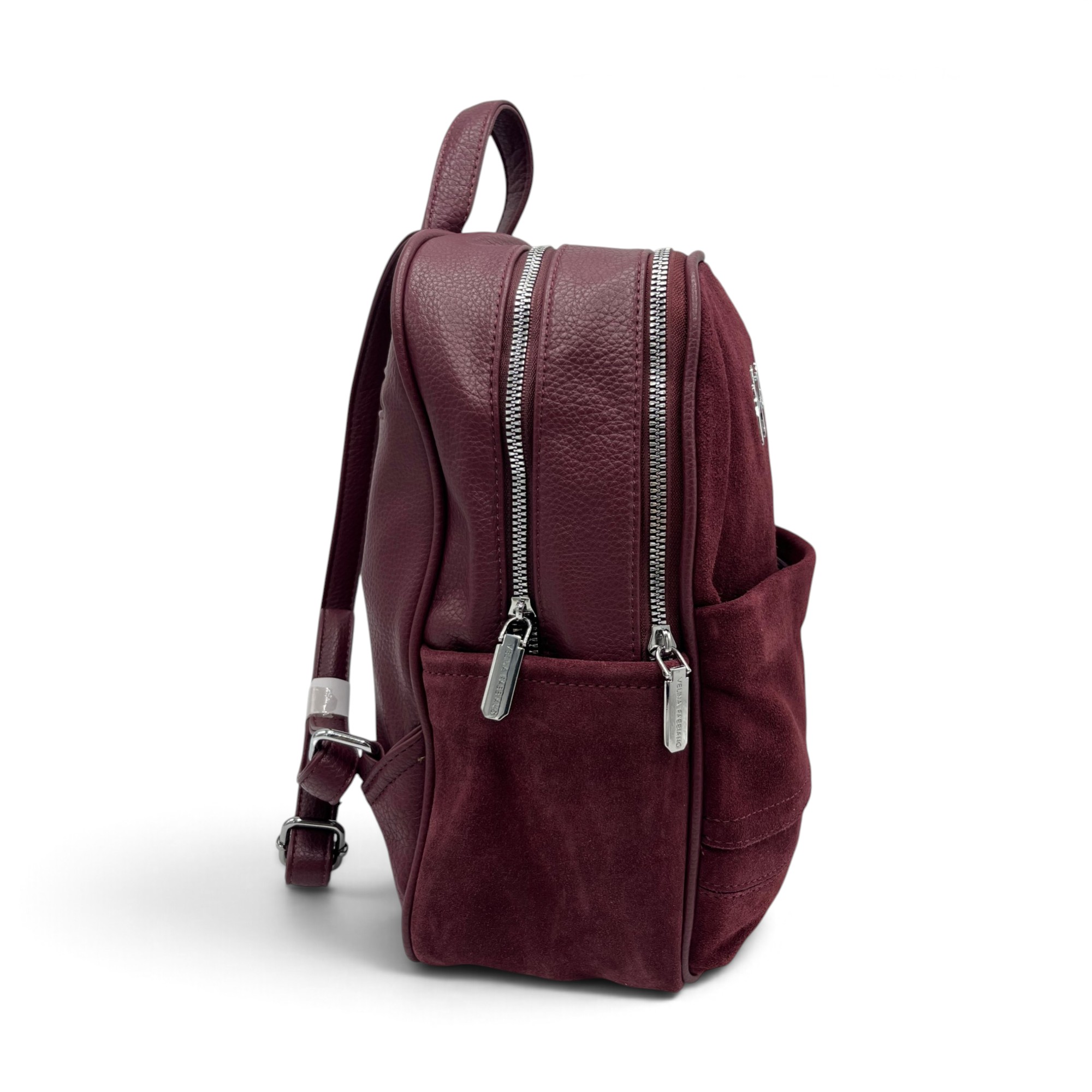 Rucsac Damă Velina Fabbiano VF25S-557 Bordo din Piele Naturală și Piele Întoarsă, 32 × 28 × 12 cm - imagine 4