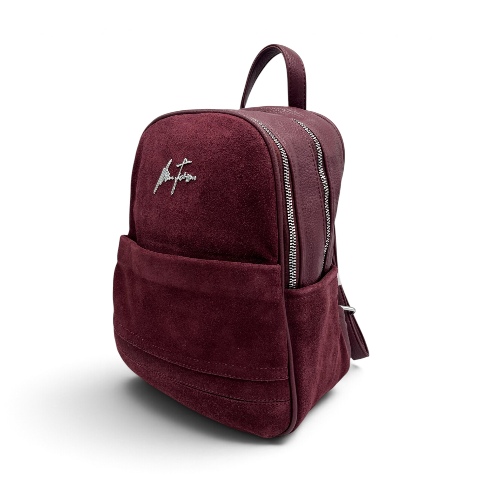 Rucsac Damă Velina Fabbiano VF25S-557 Bordo din Piele Naturală și Piele Întoarsă, 32 × 28 × 12 cm - imagine 5
