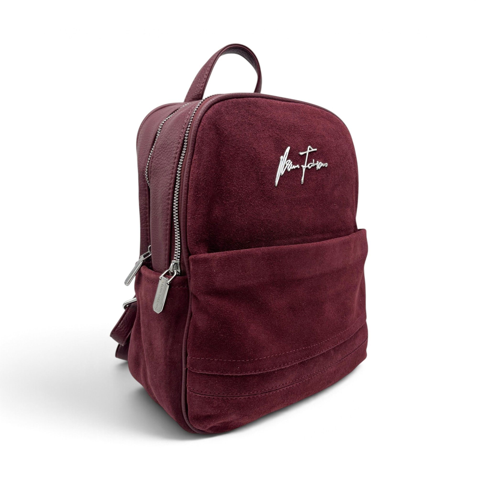 Rucsac Damă Velina Fabbiano VF25S-557 Bordo din Piele Naturală și Piele Întoarsă, 32 × 28 × 12 cm - imagine 1