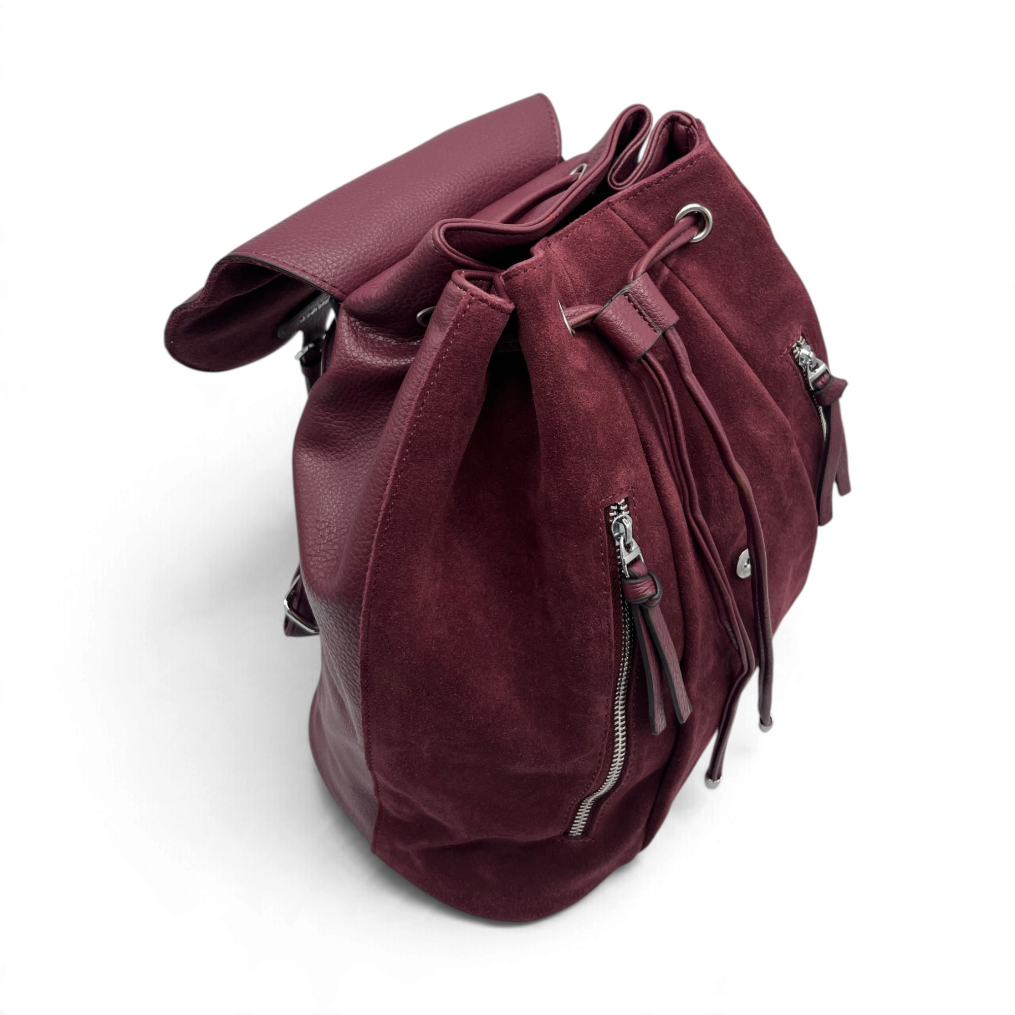 Rucsac Damă Velina Fabbiano VF25S-560 Bordo – Piele Naturală Întoarsă și PU, 38 × 34 × 16 cm - imagine 6