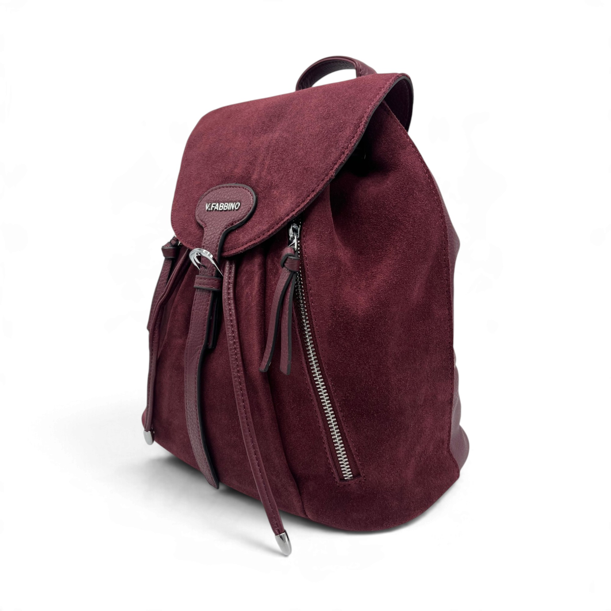 Rucsac Damă Velina Fabbiano VF25S-560 Bordo – Piele Naturală Întoarsă și PU, 38 × 34 × 16 cm - imagine 4