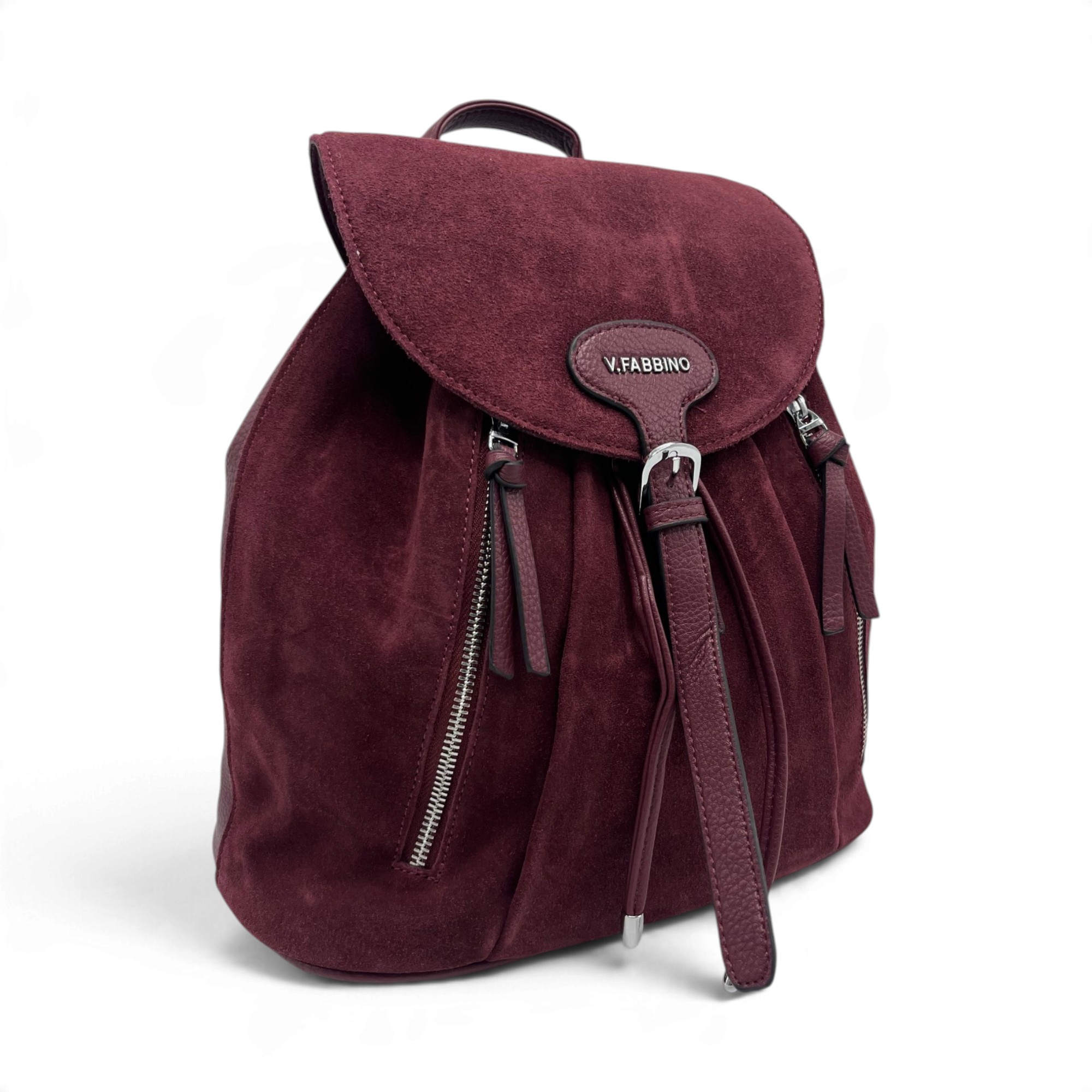 Rucsac Damă Velina Fabbiano VF25S-560 Bordo – Piele Naturală Întoarsă și PU, 38 × 34 × 16 cm - imagine 1