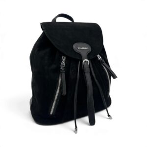 Rucsac Damă Velina Fabbiano VF25S-560 Negru – Piele Naturală Întoarsă și PU, 38 × 34 × 16 cm