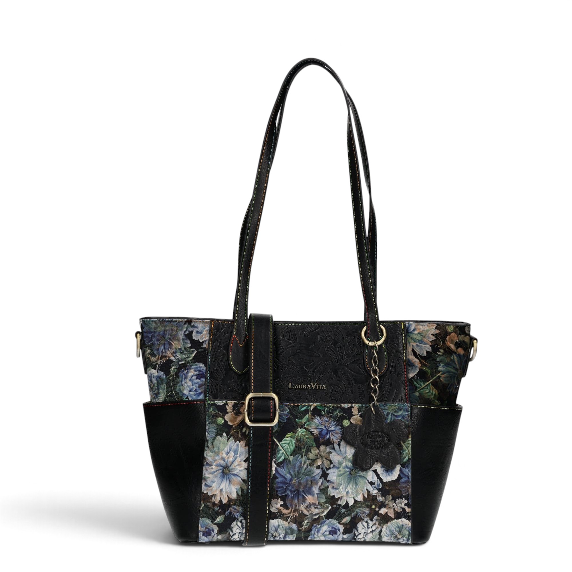 Geantă damă Laura Vita AMEP 07 Noir – imprimeu floral, geantă de mână și umăr, 33 × 25 × 11 cm