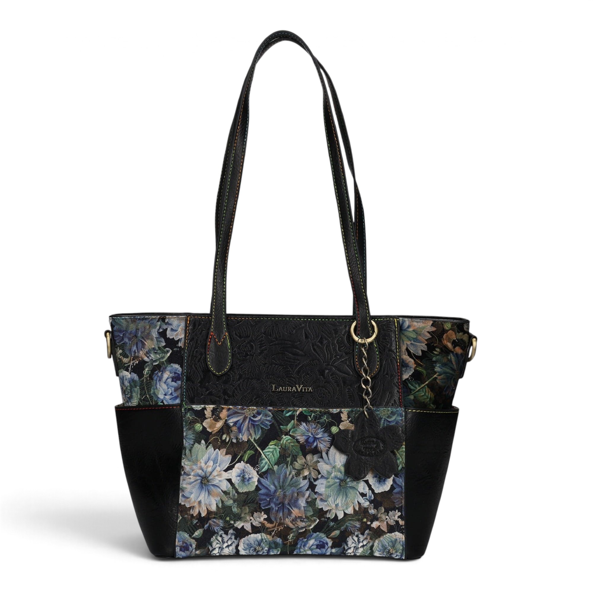 Geantă damă Laura Vita AMEP 07 Noir – imprimeu floral, geantă de mână și umăr, 33 × 25 × 11 cm