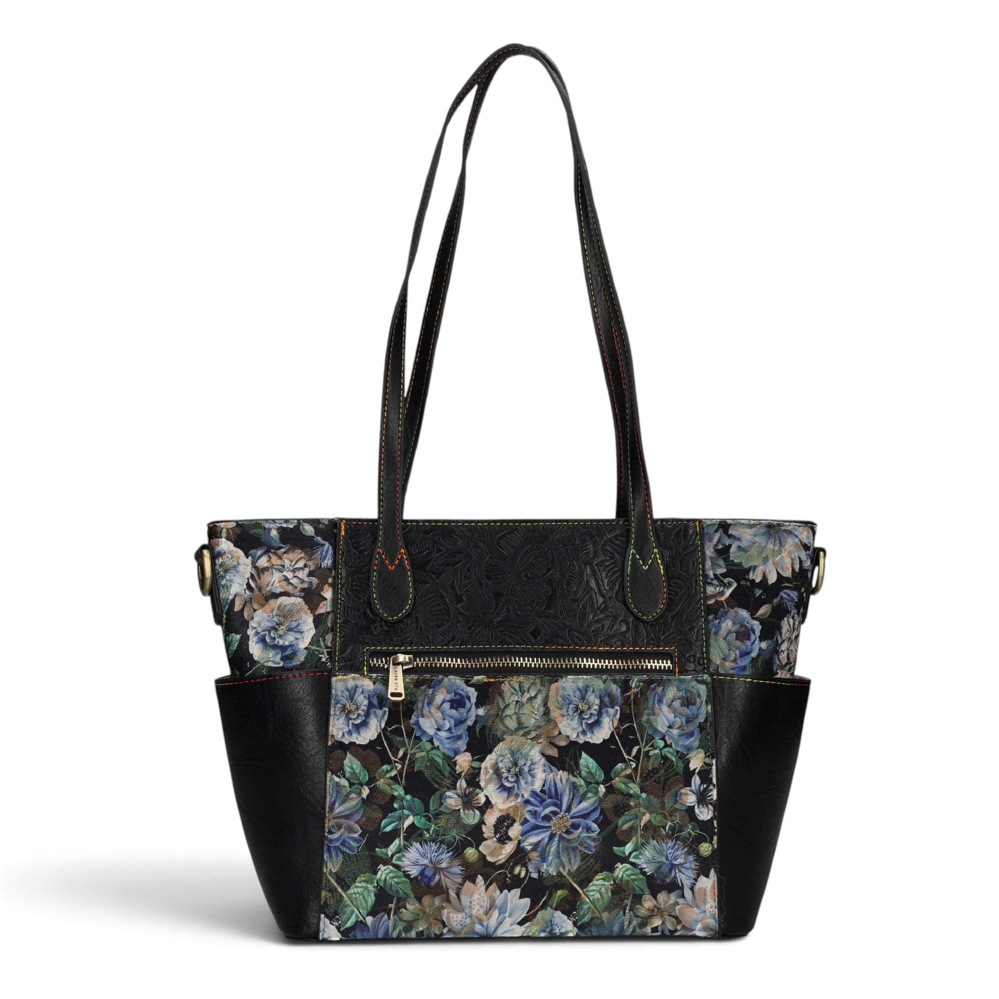 Geantă damă Laura Vita AMEP 07 Noir – imprimeu floral, geantă de mână și umăr, 33 × 25 × 11 cm