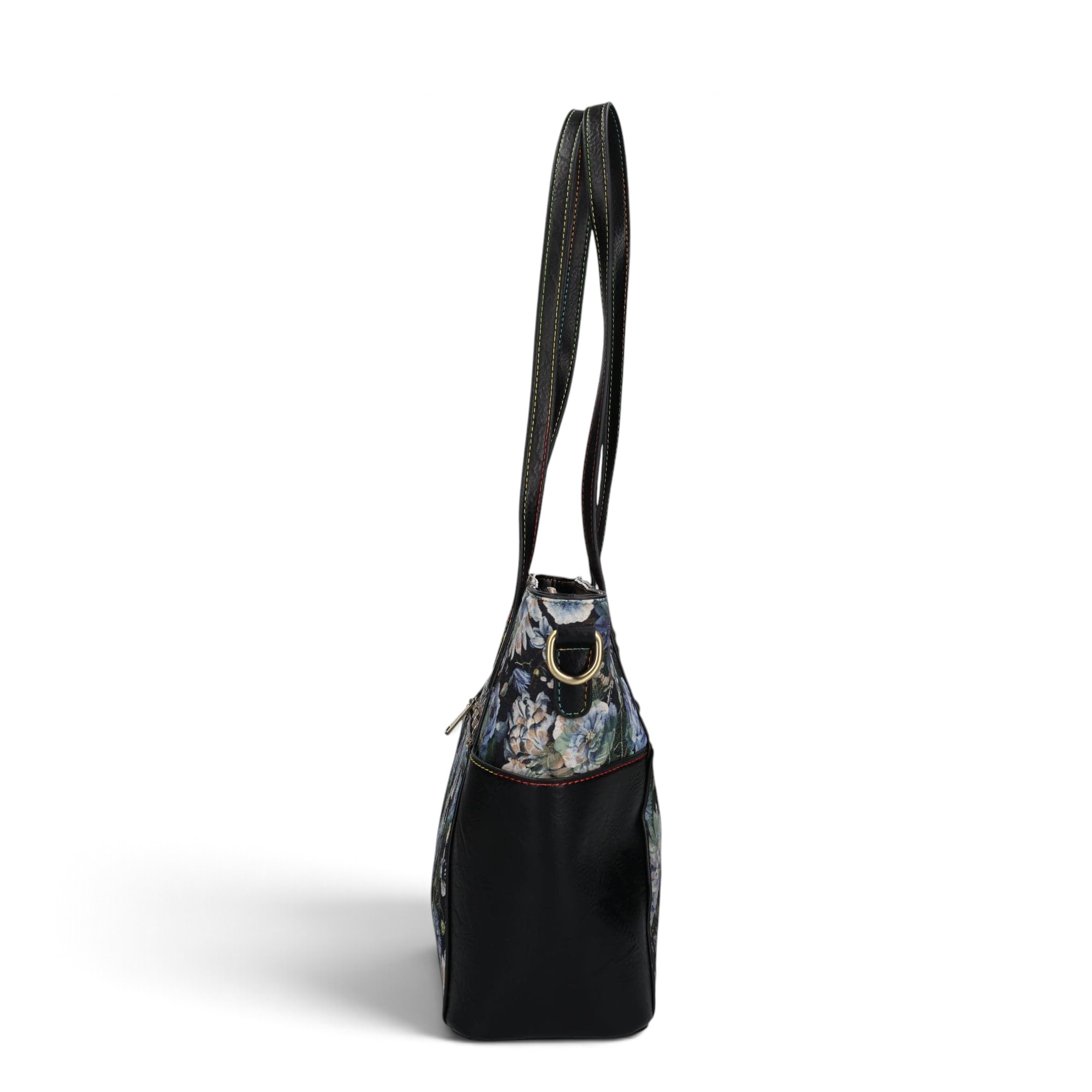 Geantă damă Laura Vita AMEP 07 Noir – imprimeu floral, geantă de mână și umăr, 33 × 25 × 11 cm