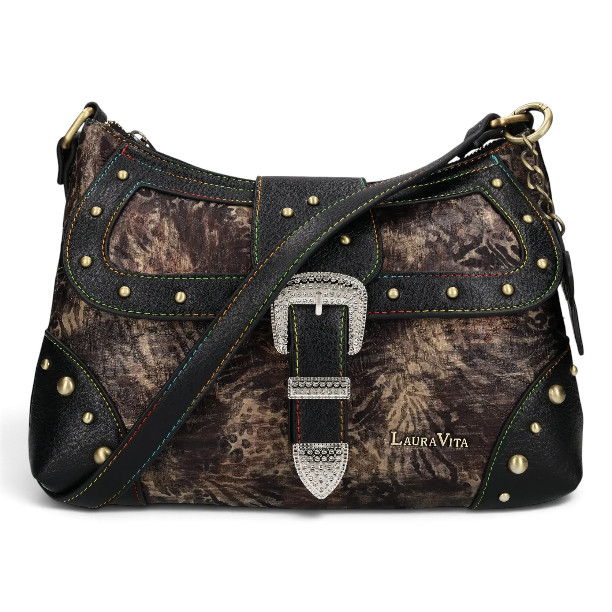 Geantă damă Laura Vita BOSSA 02 Noir – imprimeu floral, geantă de umăr, 28 × 20 × 4 cm Geantă damă Laura Vita BOSSA 02 Noir – imprimeu floral, geantă de umăr, 28 × 20 × 4 cm
