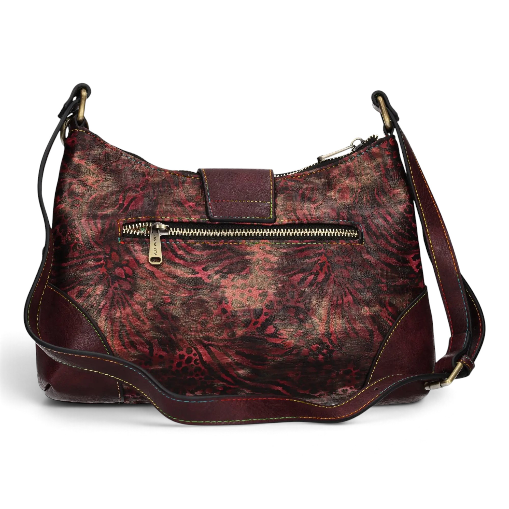 Geantă damă Laura Vita BOSSA 02 Wine – imprimeu floral, geantă de umăr, 28 × 20 × 4 cm
