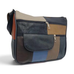Geantă damă piele naturală Lucia R45-JM22, patchwork bleumarin – imaginea 1