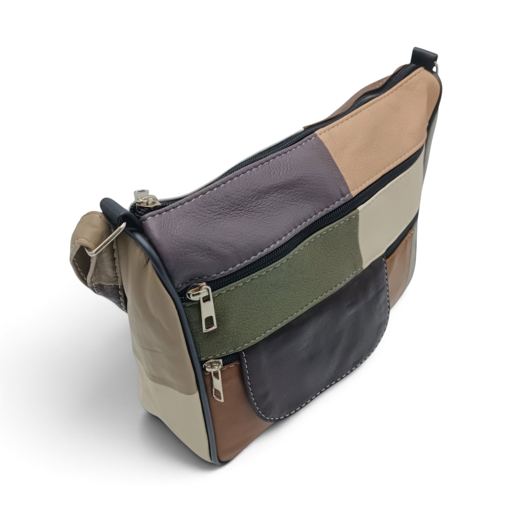 Geantă damă piele naturală Lucia R45-JM36, patchwork verde oliv – imaginea 1