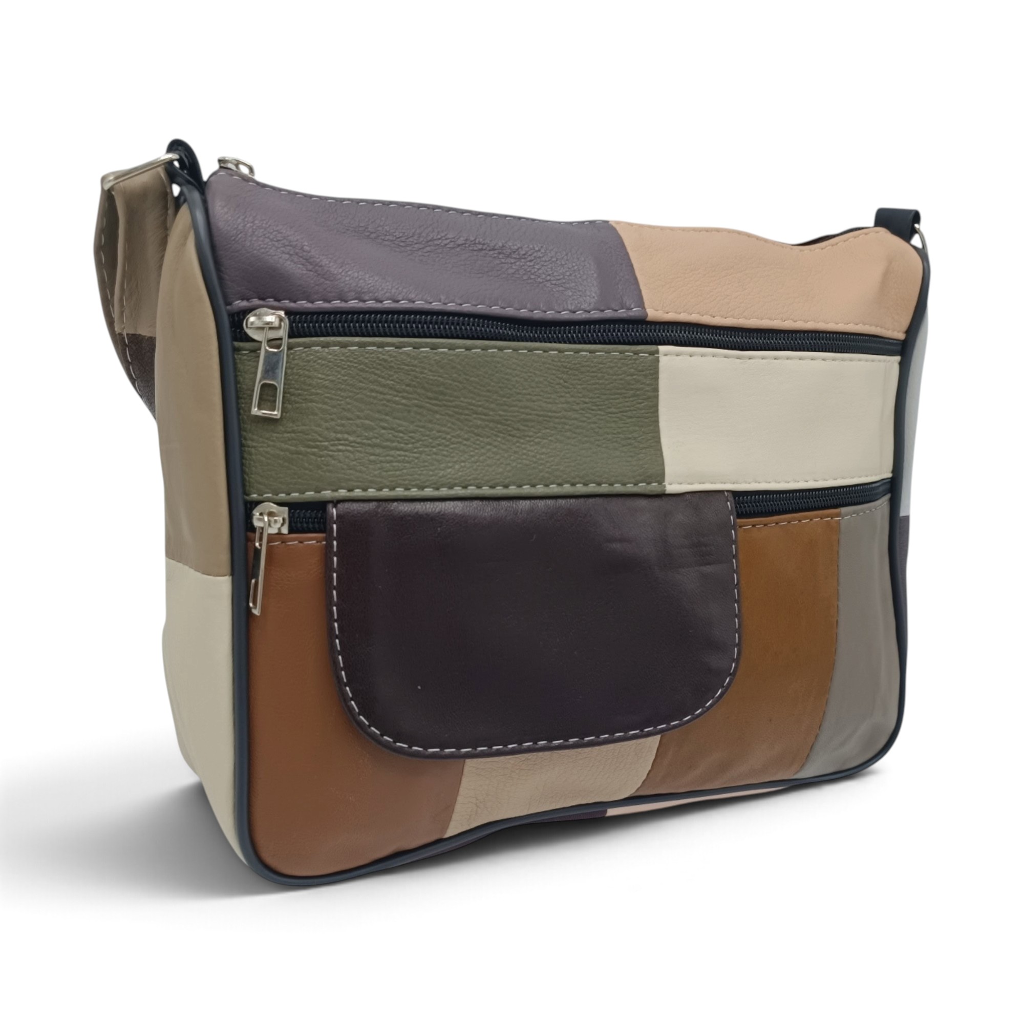 Geantă damă piele naturală Lucia R45-JM36, patchwork verde oliv – imaginea 2