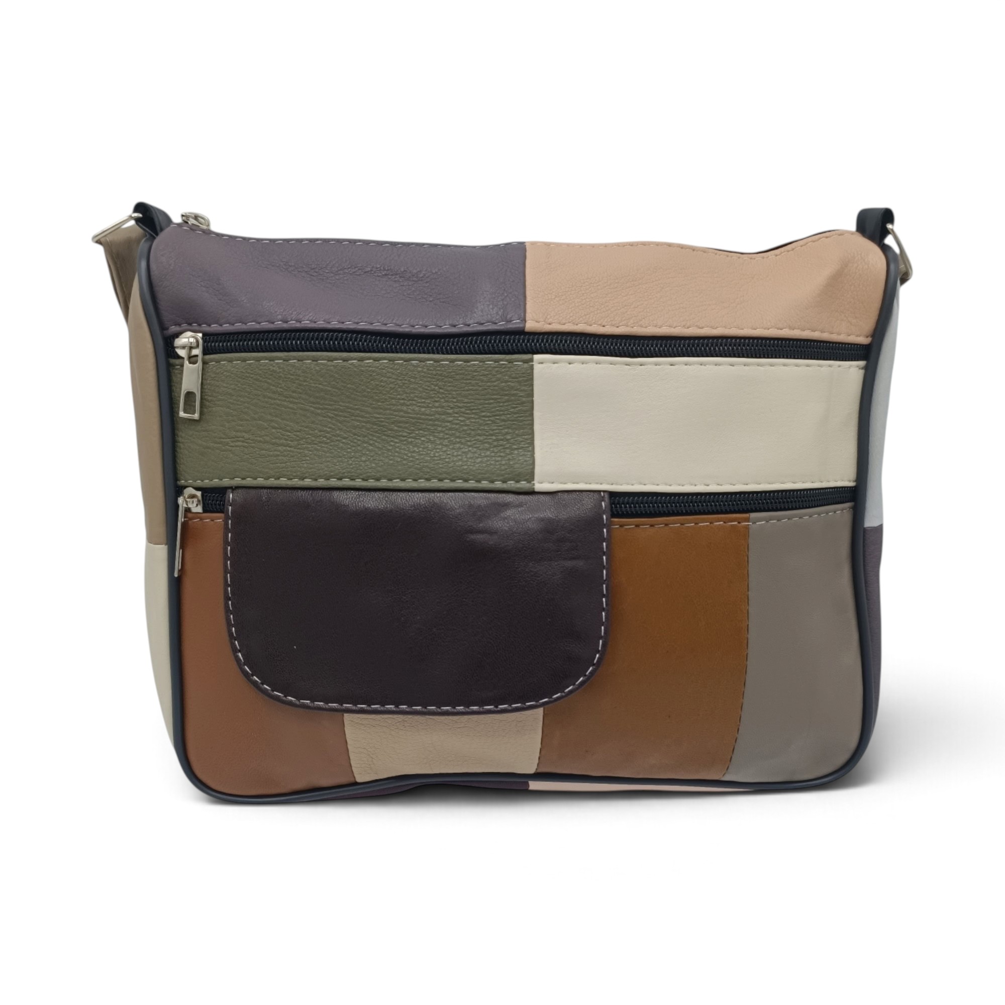 Geantă damă piele naturală Lucia R45-JM36, patchwork verde oliv – imaginea 3
