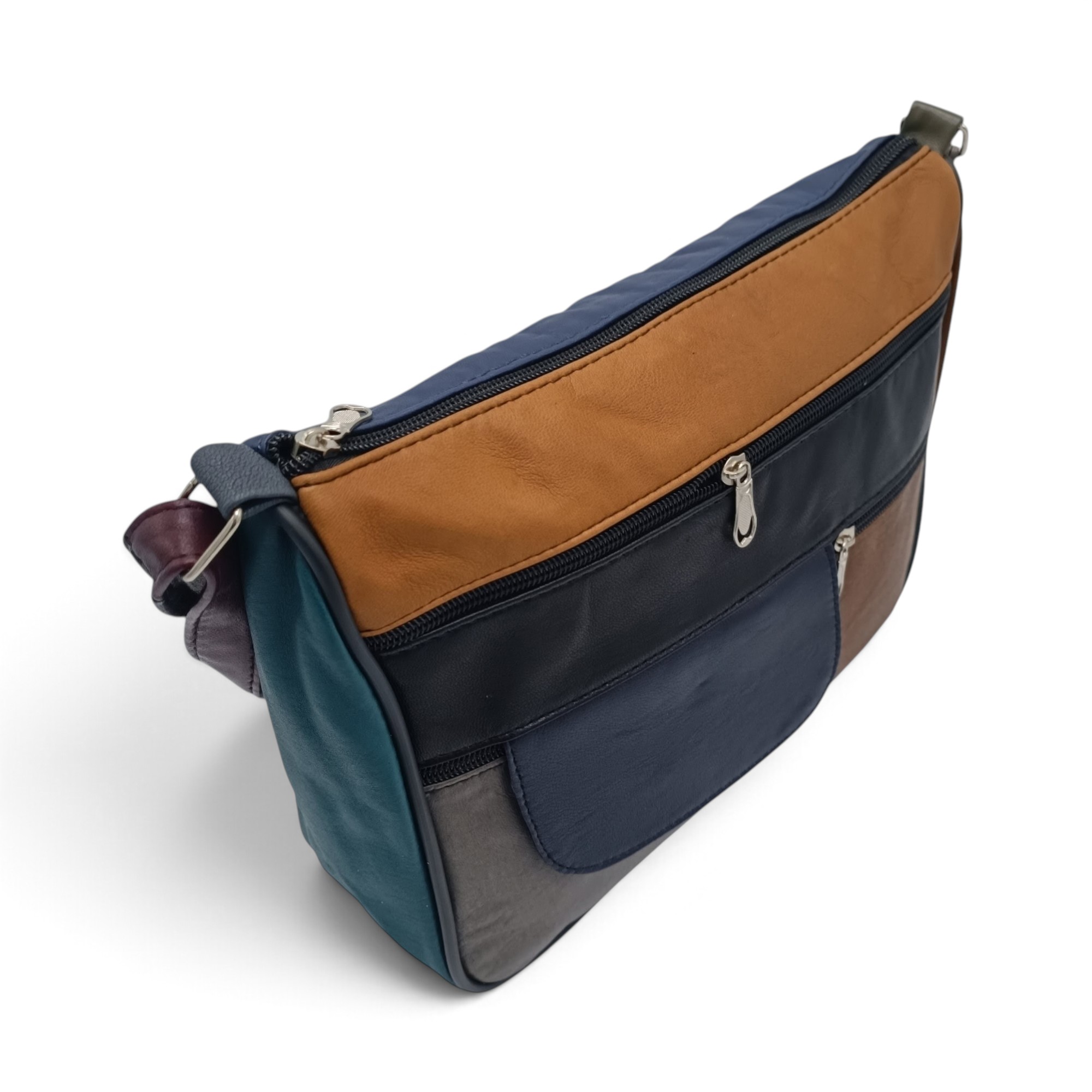 Geantă damă piele naturală Lucia R45-JM38, patchwork coniac – imaginea 1