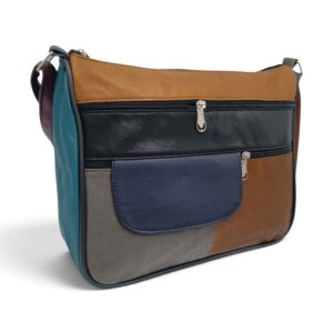 Geantă damă piele naturală Lucia R45-JM38, patchwork coniac – imaginea 2