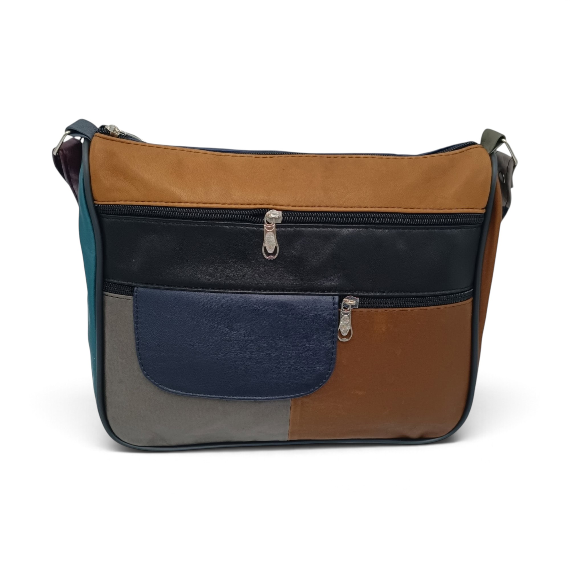 Geantă damă piele naturală Lucia R45-JM38, patchwork coniac – imaginea 3