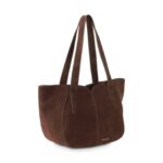 Geantă damă Vanessa Wu Altai M Ciocolatiu – piele întoarsă naturală, geantă de mână, 39 × 23 × 15 cm