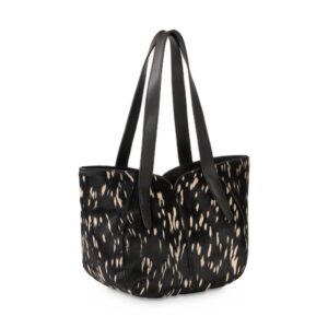 Geantă damă Vanessa Wu Altai M Negru – piele efect ponei, imprimeu bambi, geantă de mână, 39 × 23 × 15 cm