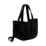 Geantă damă Vanessa Wu Mini Altai Negru – piele de vită întoarsă, geantă de mână și umăr, 29 × 19 × 10 cm
