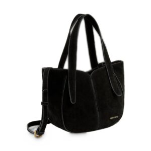 Geantă damă Vanessa Wu Mini Altai Negru – piele de vită întoarsă, geantă de mână și umăr, 29 × 19 × 10 cm