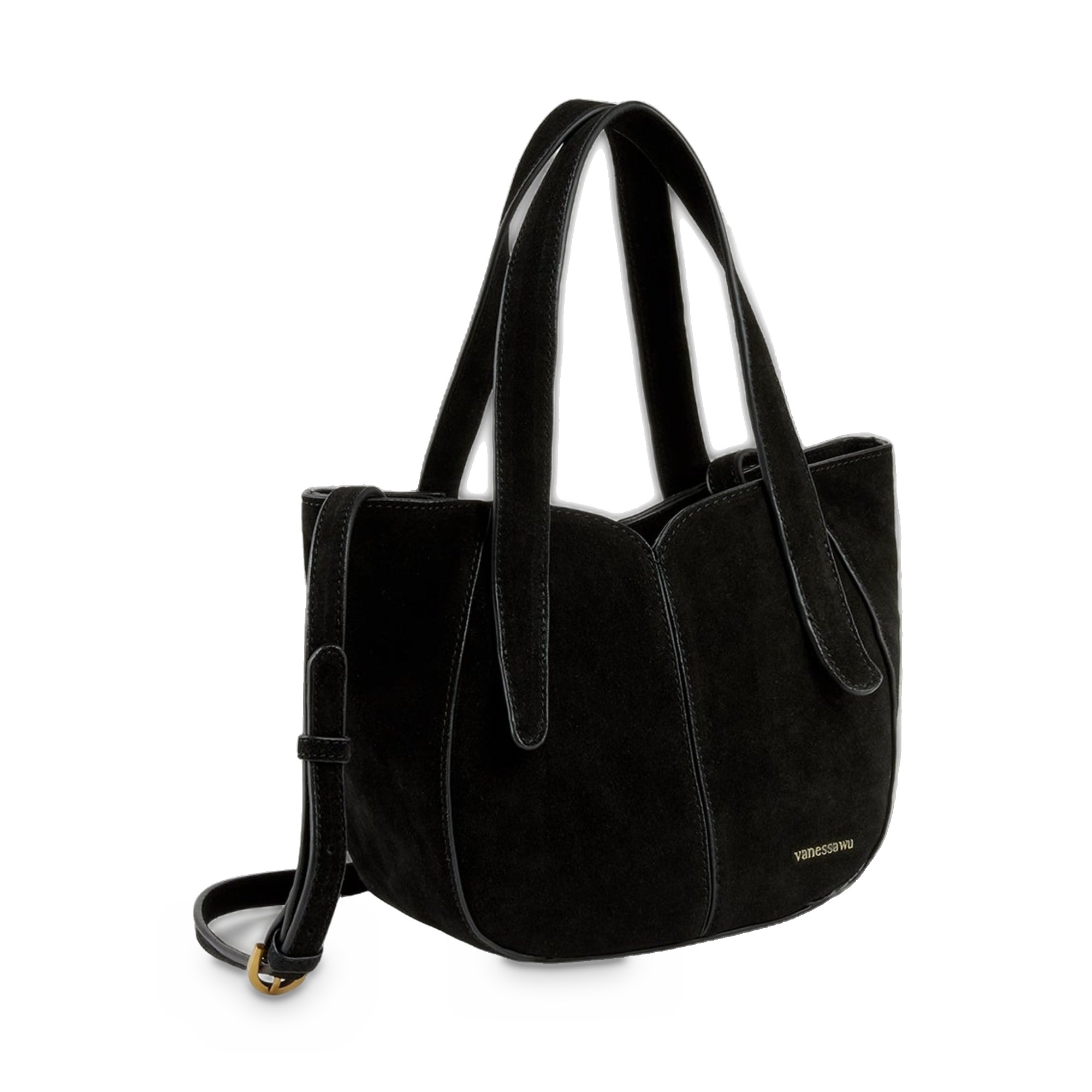 Geantă damă Vanessa Wu Mini Altai Negru – piele de vită întoarsă, geantă de mână și umăr, 29 × 19 × 10 cm