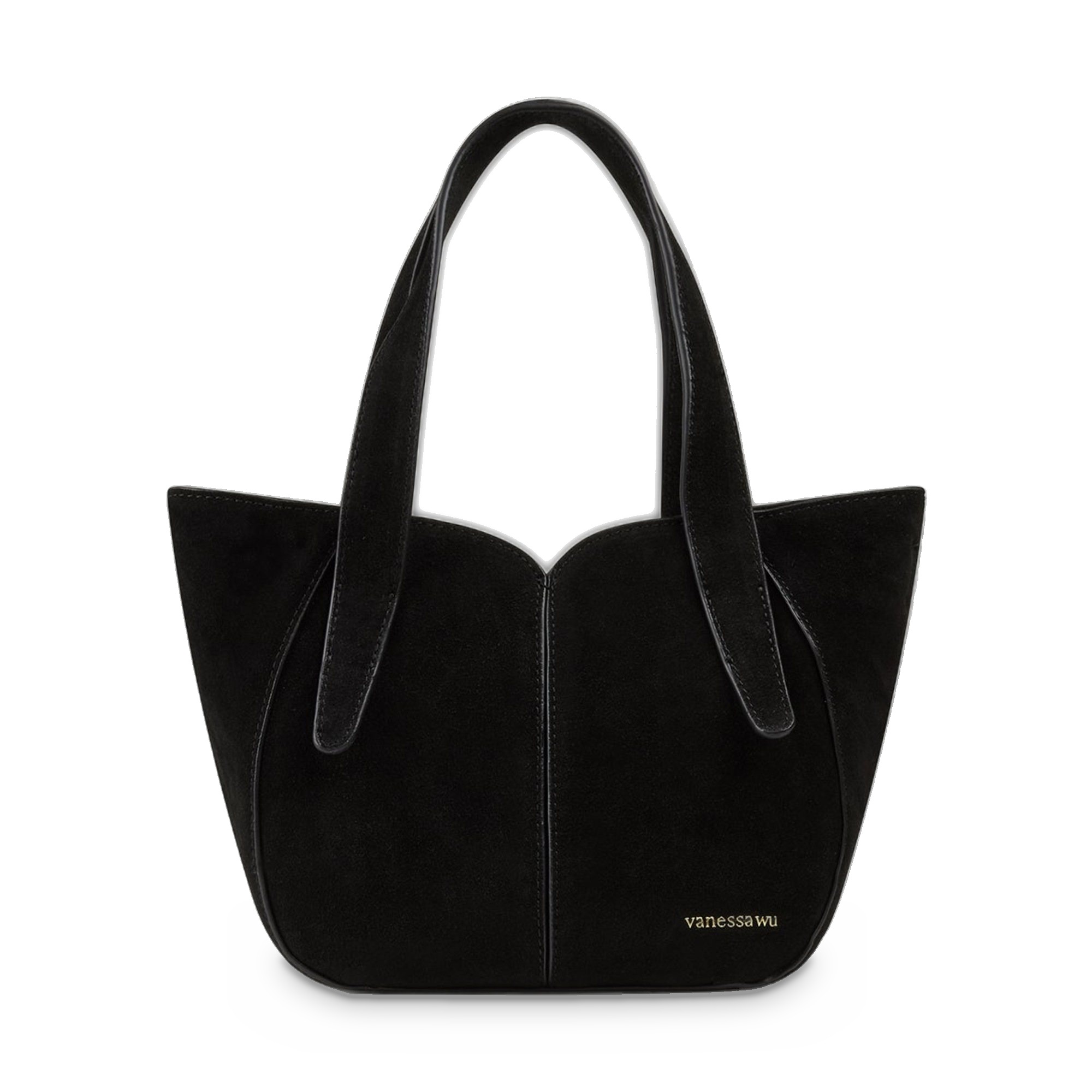 Geantă damă Vanessa Wu Mini Altai Negru – piele de vită întoarsă, geantă de mână și umăr, 29 × 19 × 10 cm