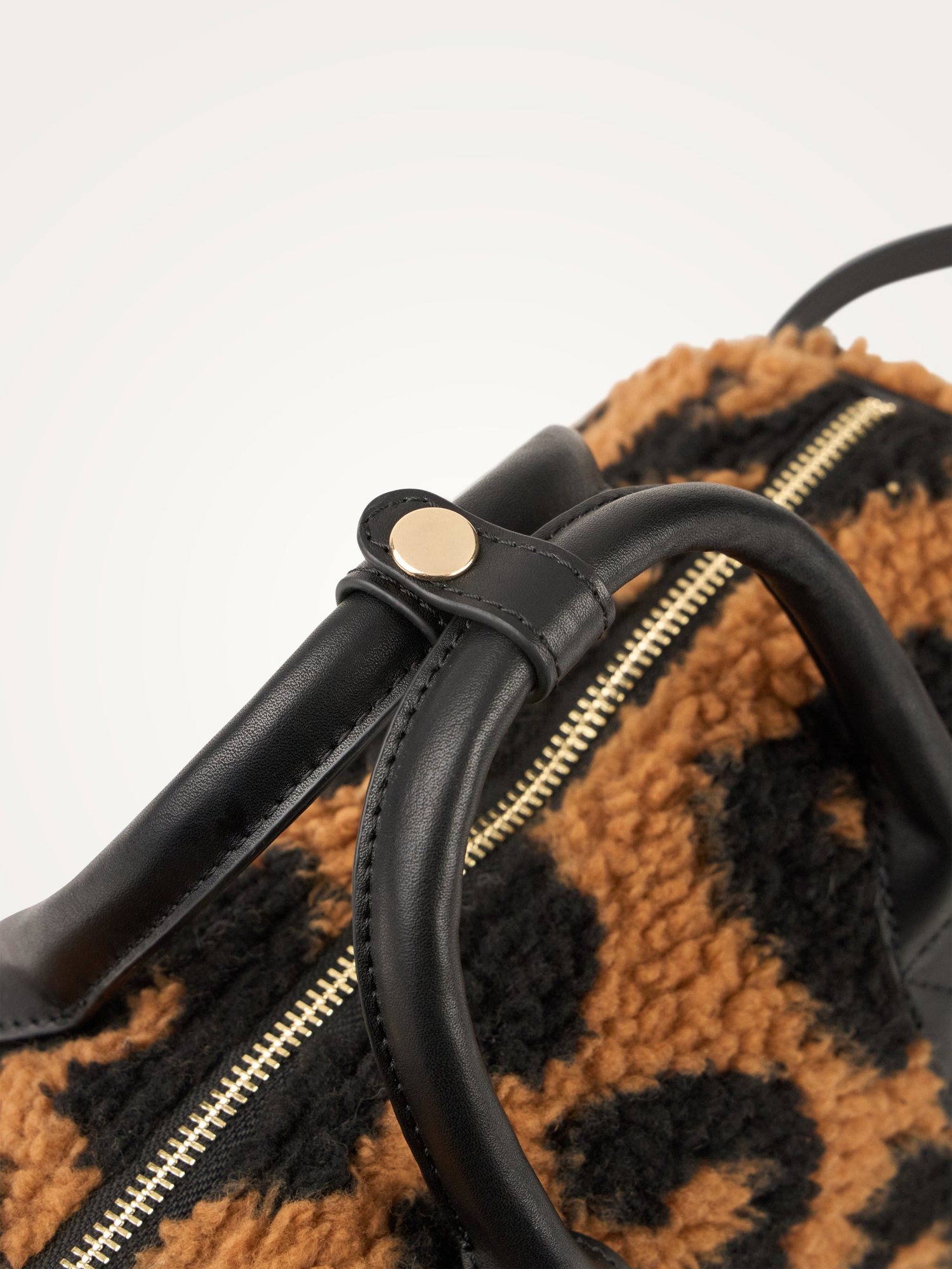 Geantă damă Vanessa Wu Mini Louie Leopard – bouclé cu detalii negre, geantă de mână și umăr, 25 × 17 × 10,5 cm
