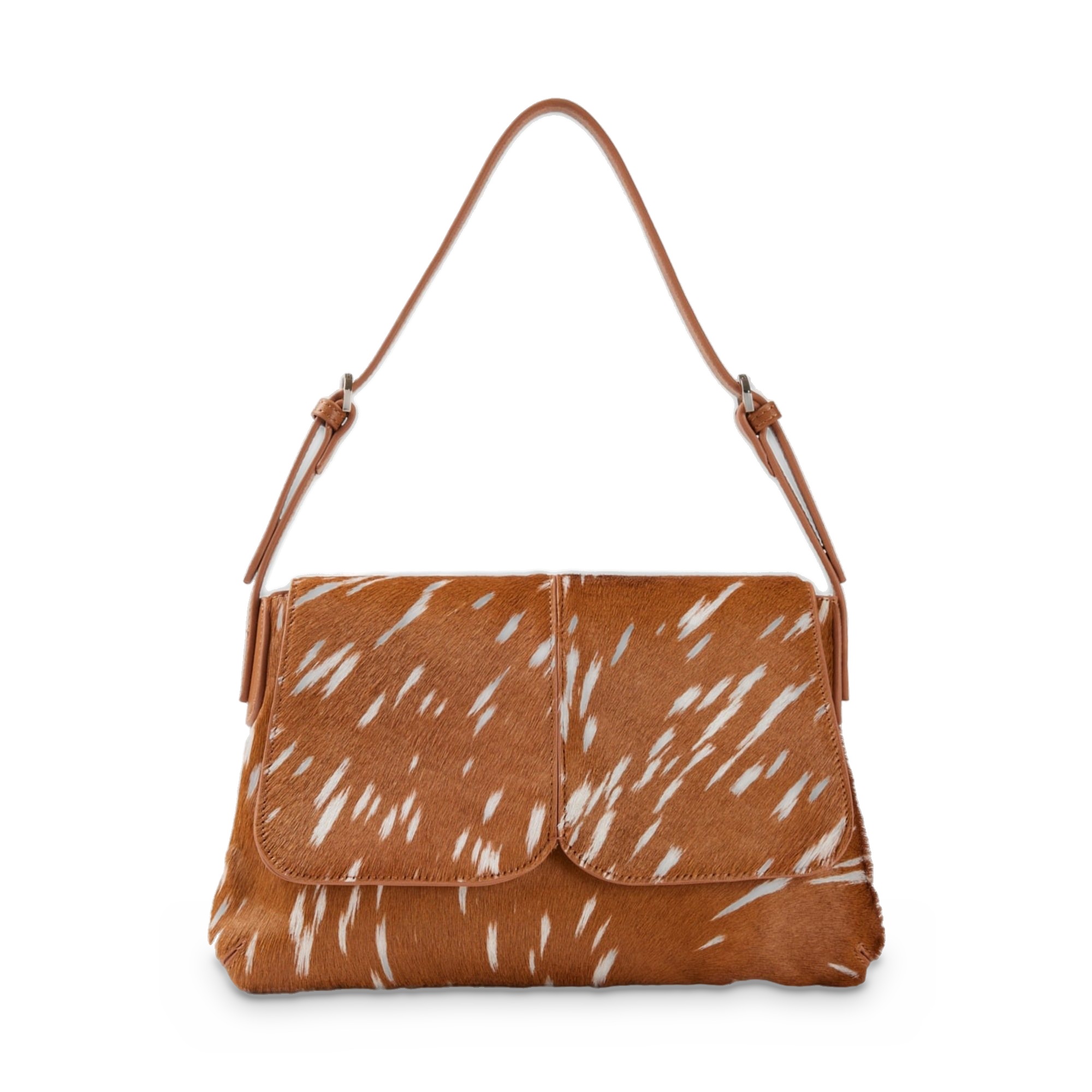Geantă damă Vanessa Wu Nina Camel – piele de vită, imprimeu cerb, efect ponei, geantă de umăr, 32 × 19 × 6 cm
