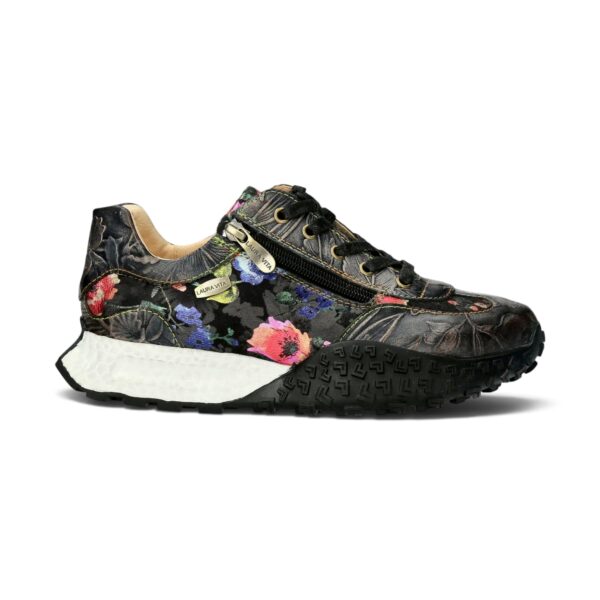 Sneakers damă Laura Vita EVITAO 97, negri, din piele naturală și material textil, cu detalii florale - imagine 3