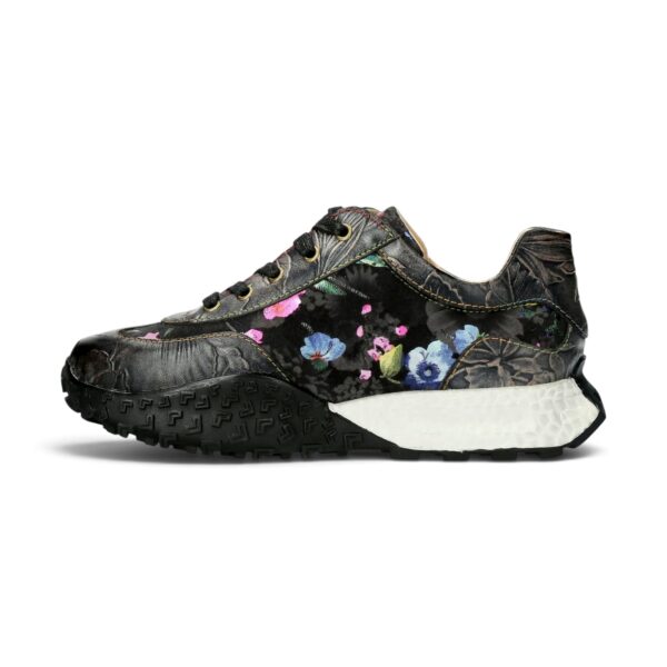 Sneakers damă Laura Vita EVITAO 97, negri, din piele naturală și material textil, cu detalii florale - imagine 8