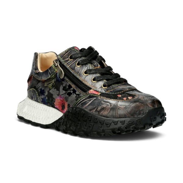 Sneakers damă Laura Vita EVITAO 97, negri, din piele naturală și material textil, cu detalii florale - imagine 2