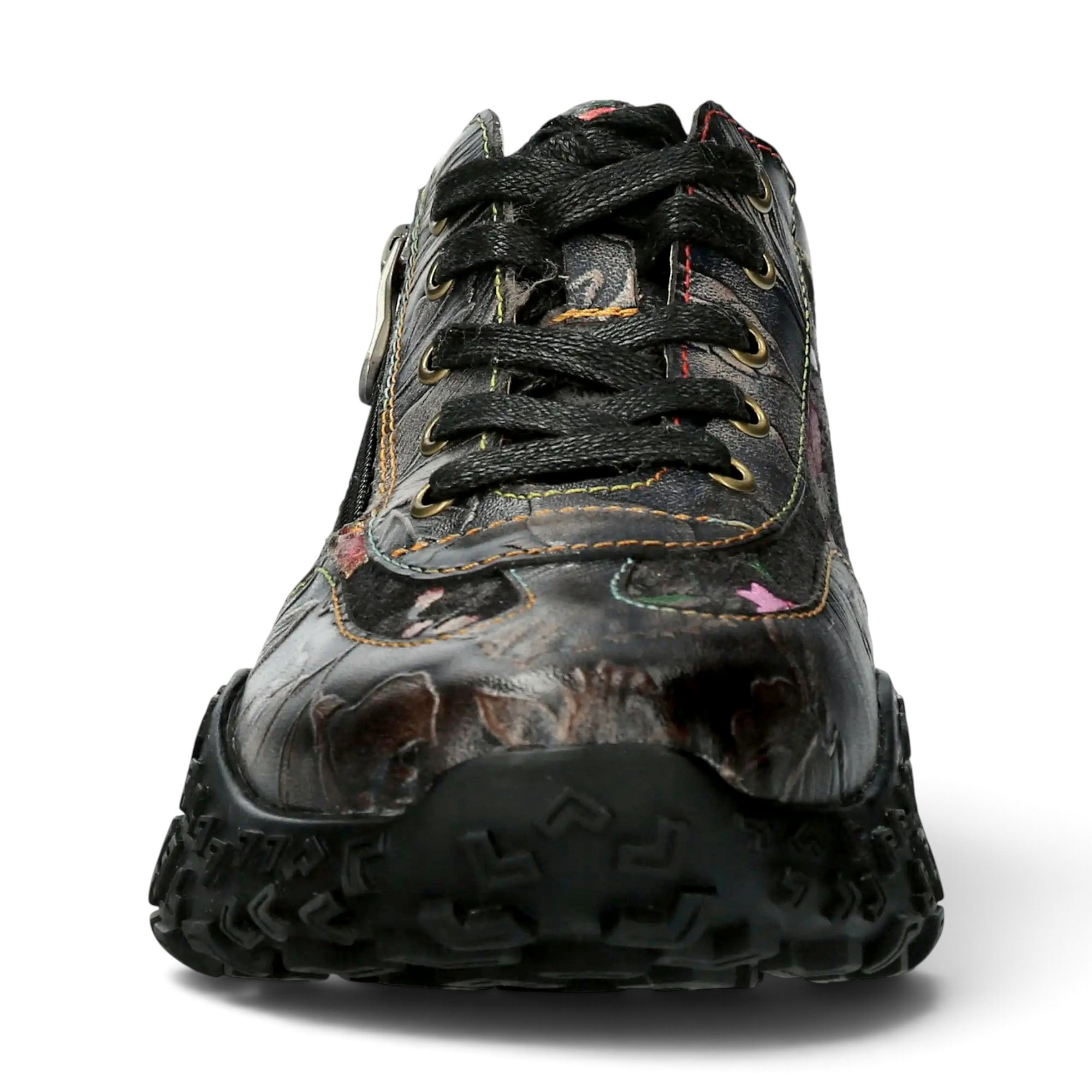 Sneakers damă Laura Vita EVITAO 97, negri, din piele naturală și material textil, cu detalii florale - Thumbnail Image 10