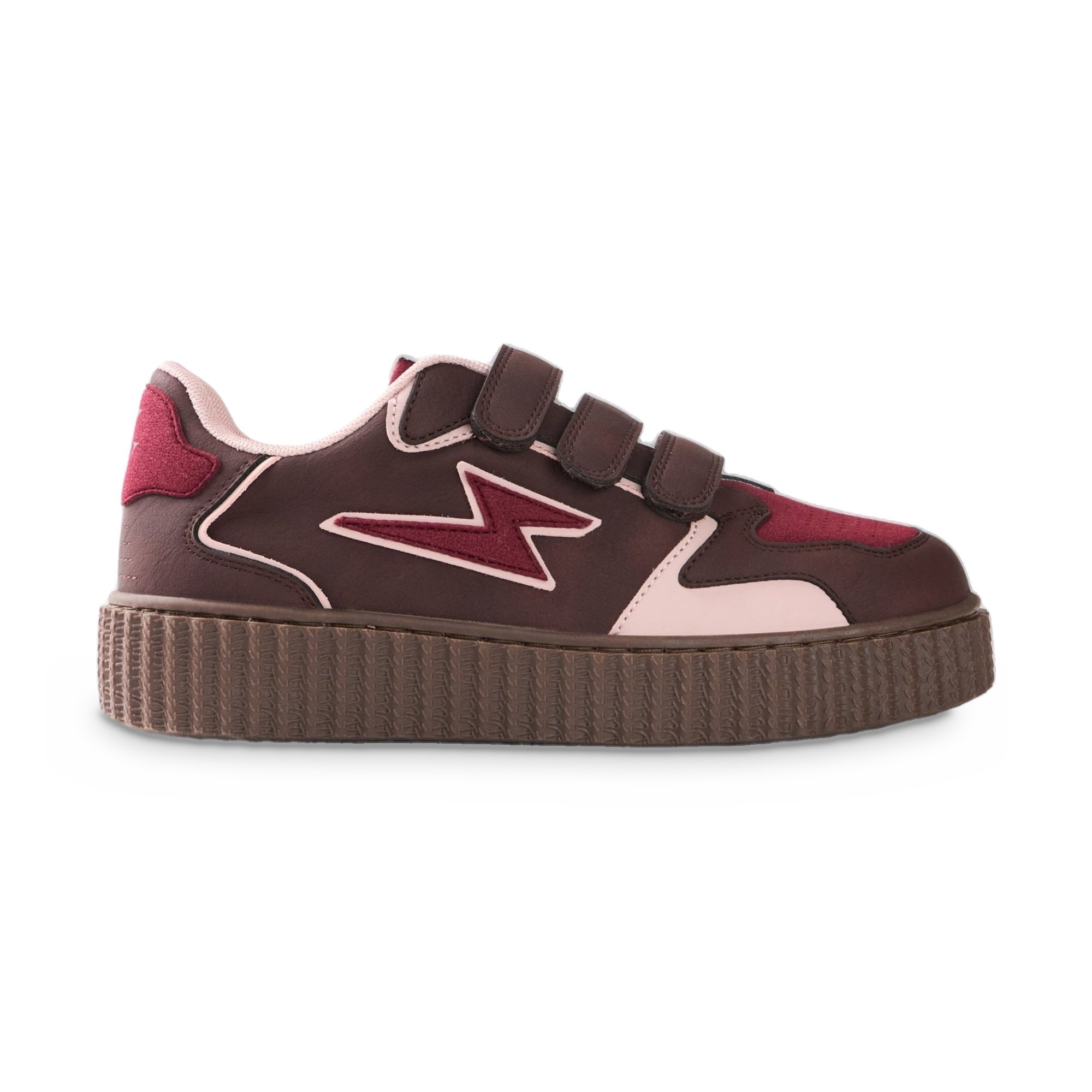 Sneakers damă Vanessa Wu Maggie Puzzle Bordo – detalii roz pudrat, talpă creepers, bride velcro, mărimi 36–41