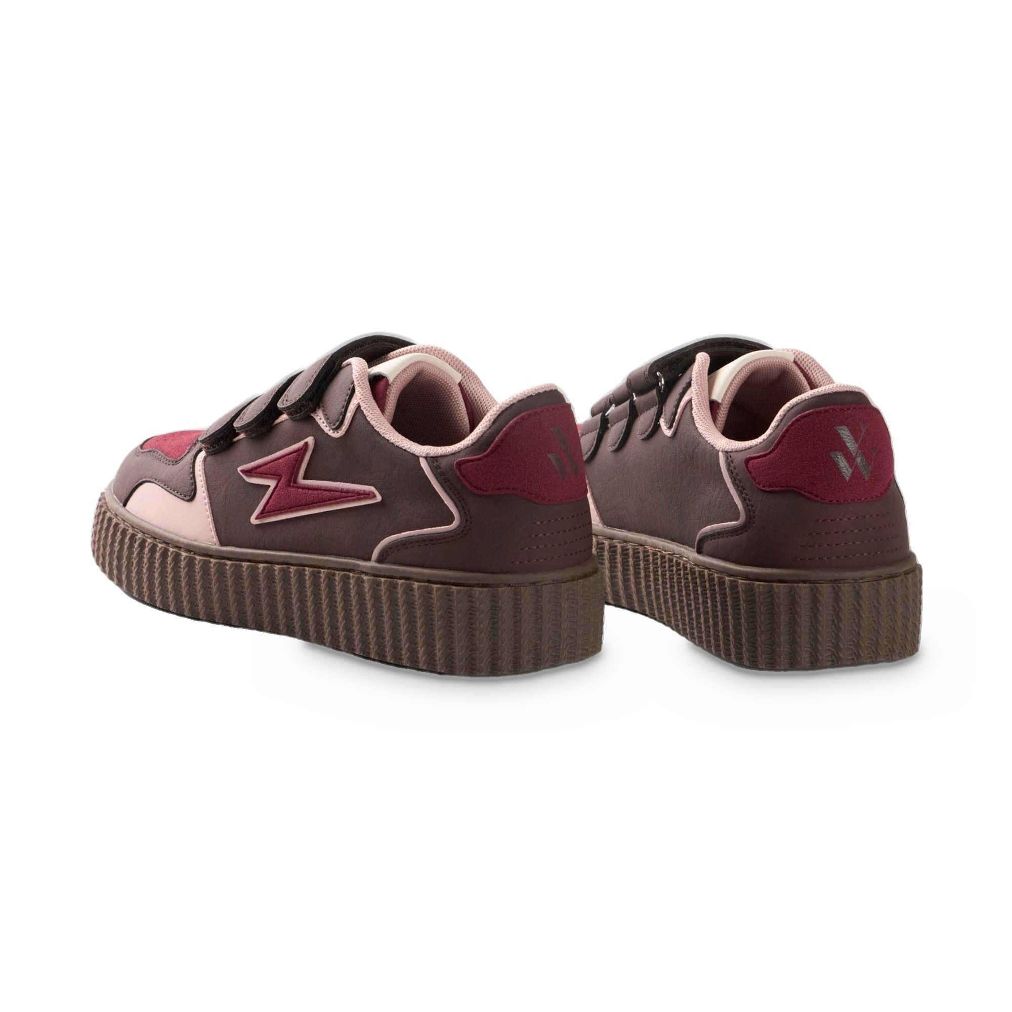 Sneakers damă Vanessa Wu Maggie Puzzle Bordo – detalii roz pudrat, talpă creepers, bride velcro, mărimi 36–41